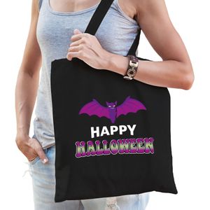 Vleermuis / happy halloween trick or treat katoenen tas/ snoep tas zwart