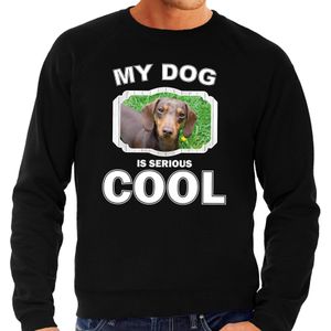 Teckel honden sweater / trui my dog is serious cool zwart voor heren