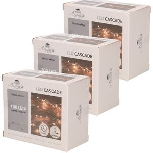 Set van 3x stuks cascade draadverlichting lichtsnoer met 100 lampjes warm wit met 10 lichtdraden
