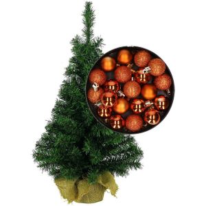 Mini kerstboom/kunst kerstboom H75 cm inclusief kerstballen oranje