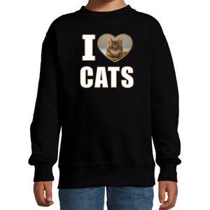 I love cats sweater / trui met dieren foto van een bruine kat zwart voor kinderen