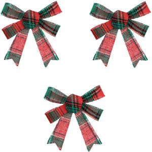 Kerst ornamenten strikken - 3x st - rood/groen - 10 x 12 cm - polyester strikjes