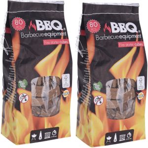 2x Grote zakken met 80x barbecue aanmaakblokjes per zak