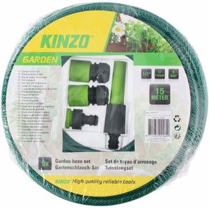 Kinzo tuinslang met sproeikop set 15 meter groen/zwart