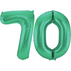 Grote folie ballonnen cijfer 70 in het glimmend groen 86 cm