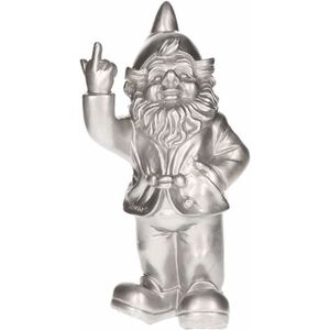 F*ck you middelvinger kabouter beeldje zilver 20 cm - FU - Brutale kabouter - Woondecoratie