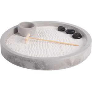 Japanse zen tuin voor thuis/kantoor - grijs - D24 cm - rond - minituin