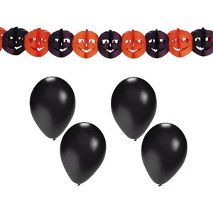 Halloween/horror thema feestslinger - pompoen - papier - 300 cm - versiering - incl. 10x ballonnen