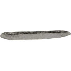 Kaarsen plateau met rand en reliefwerk - ovaal/bladvorm - metaal - zilver - 67.5 x 16 cm
