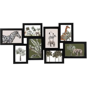 Collage fotolijst voor 8x foto van verschillende formaten - zwart - foto frame - wand - 63 x 30 cm