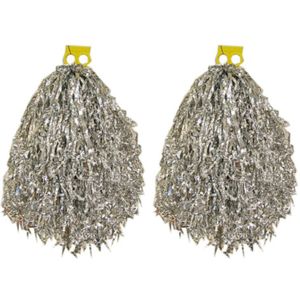 2x Stuks cheerball/pompom zilver met ringgreep 33 cm