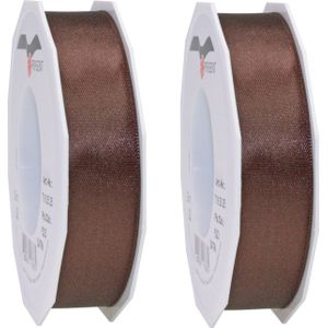 2x Luxe hobby/decoratie bruine satijnen sierlinten 2,5 cm/25 mm x 25 meter