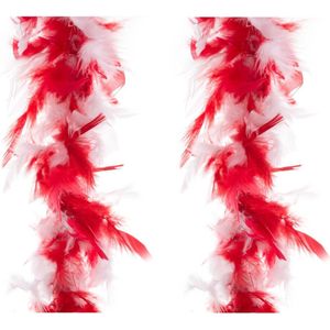 2x stuks carnaval verkleed veren Boa kleur rood/witte mix 2 meter