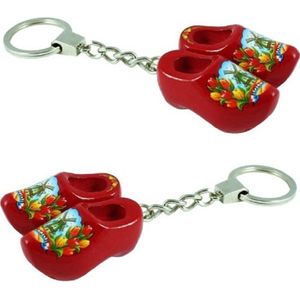 Set van 6x stuks sleutelhangers met 2x rode klompjes 4 cm Holland souvenir
