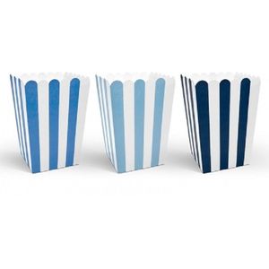 30x stuks gestreepte popcorn/snoep bakjes blauw