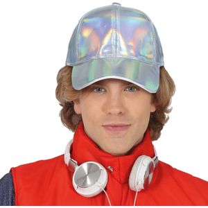 Glitter baseballcap petje - zilver metallic - verkleed accessoires - volwassenen - Eighties/disco