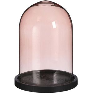 Mica Decorations stolp - roze glas - houten zwart plateau - D17 x H23 cm