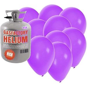 Helium tank met 30 paarse ballonnen