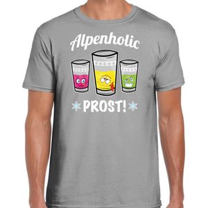 Apres ski t-shirt voor heren - Alpenholic - grijs - wintersport - prost/proost - skien/snowboarden