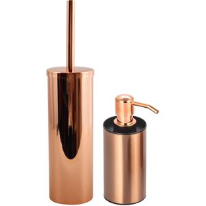 MSV Toiletborstel in houder 40 cm/zeeppompje 250 ml badkamer set Doha -kunststof/RVS - koper