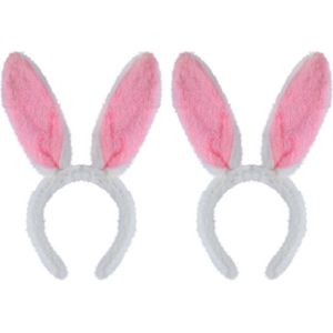 3x stuks konijnen/bunny oren wit met roze voor volwassenen 29 x 23 cm