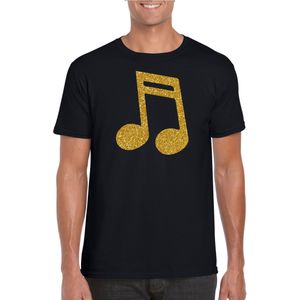 Gouden muziek noot / muziek feest t-shirt / kleding zwart heren