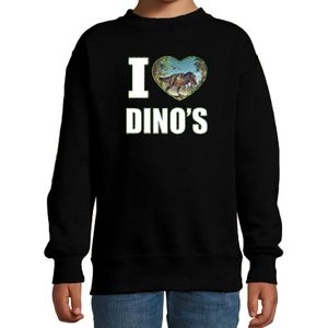 I love dino's sweater / trui met dieren foto van een dino zwart voor kinderen