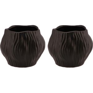 Bloempot/plantenpot organisch model Multan - 2x - zwart - D13 x H11 cm - binnen