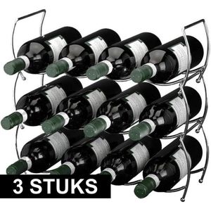 3x Wijnrekken 3-delig voor 12 flessen stapelbaar