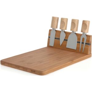 Excellent Houseware Kaasplankje met 4 Mesjes - Bamboe