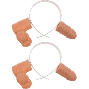 Penis diadeem - 2x - piemel hoofdband - kunststof - naturel kleur - vrijgezellenfeest