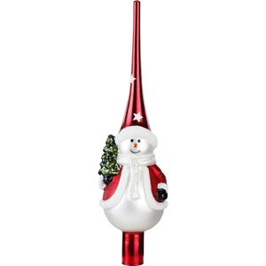 Luxe glazen piek/kerstboom topper sneeuwpop 28 cm