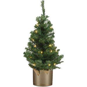 Kunstboom/kunst kerstboom groen 60 cm met verlichting en gouden pot