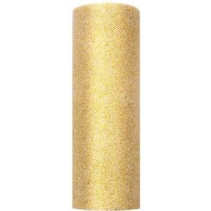 8x Glitter tule stof goud 15 cm breed