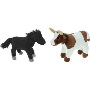 Pluche Knuffel Boerderijdieren set Koe en Paard van 23 cm - Zachte Kinder Knuffels