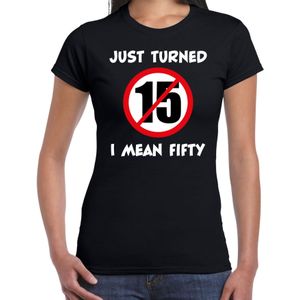 Just turned 15 I mean 50 Sarah verjaardag cadeau t-shirt zwart dames