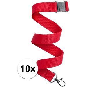 10x Keycord/lanyard rood met sleutelhanger 50 cm