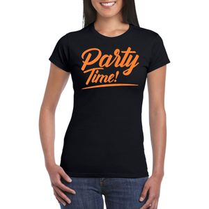 Verkleed T-shirt voor dames - party time - zwart - oranje glitter - carnaval/themafeest