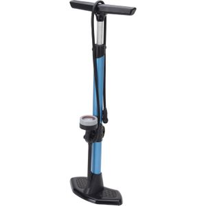 Zwart/blauwe fietspomp staand met drukmeter 67 cm