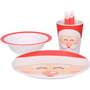 Kerst servies setje - bordjes, beker, kom, bestek - 5-delig - kerstman - voor kinderen