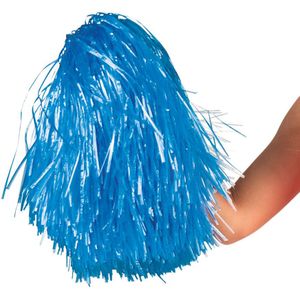 Cheerballs/pompoms - 1x - blauw - met franjes en ring handgreep - 28 cm