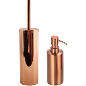 MSV Toiletborstel in houder 40 cm/zeeppompje 260 ml badkamer set Doha - RVS - koper