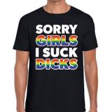 Sorry girls i suck dicks gay pride t-shirt zwart voor heren