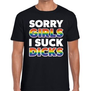 Sorry girls i suck dicks gay pride t-shirt zwart voor heren