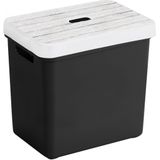 Sunware Opbergbox - zwart - 25 Liter - kunststof met houtkleur deksel