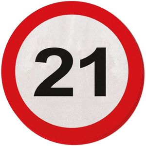 40x 21 jaar leeftijd themafeest servetten verkeersbord 33 cm ron