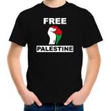 Free Palestine t-shirt zwart kinderen - Palestina shirt met Palestijnse vlag in vuist