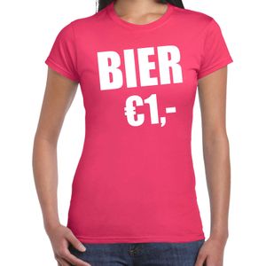 Fun t-shirt bier 1 euro roze voor dames