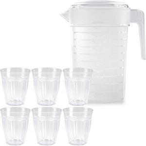 Water/limonade schenkkan 2 liter met 12x kunststof glazen voordeelset
