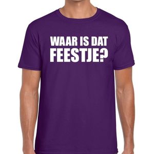 Waar is dat feestje? tekst t-shirt paars heren